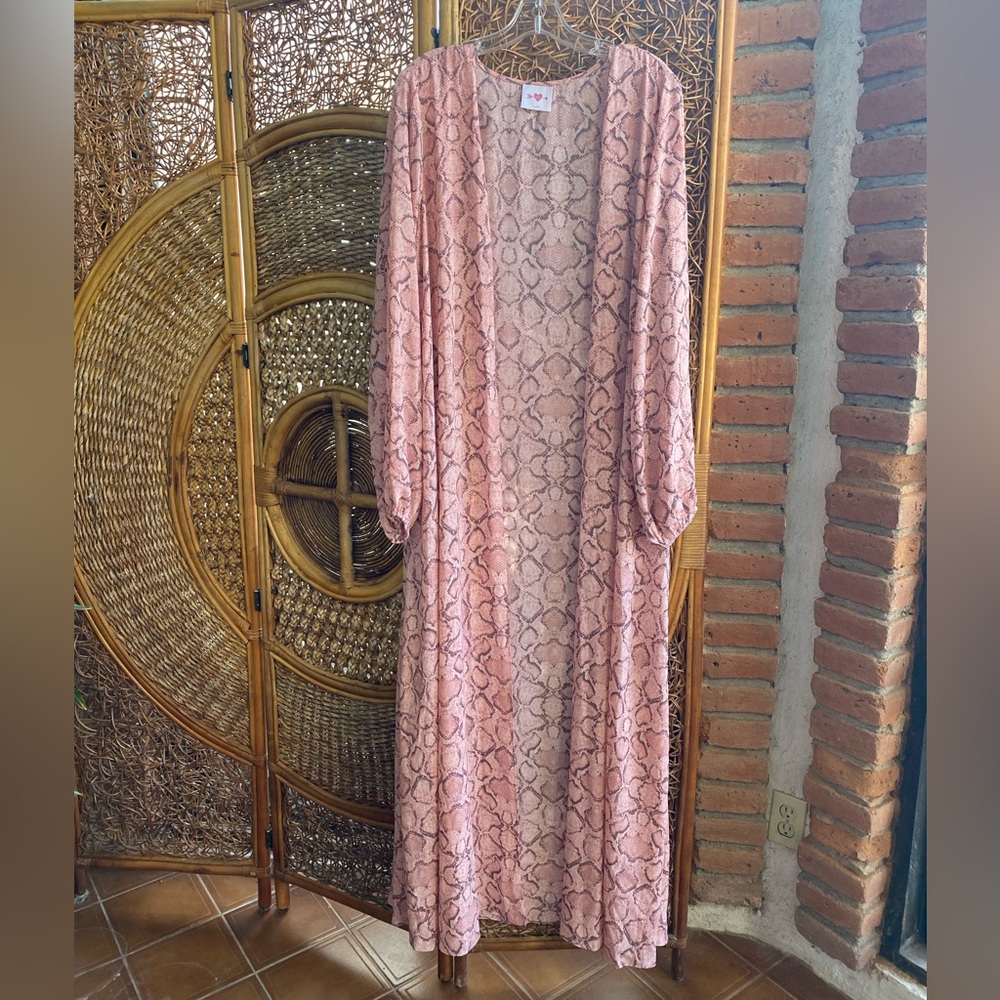 Buddy Love Pink Snakeskin Maxi Long Sleeve Kimono Dress Size X-Large Beautiful